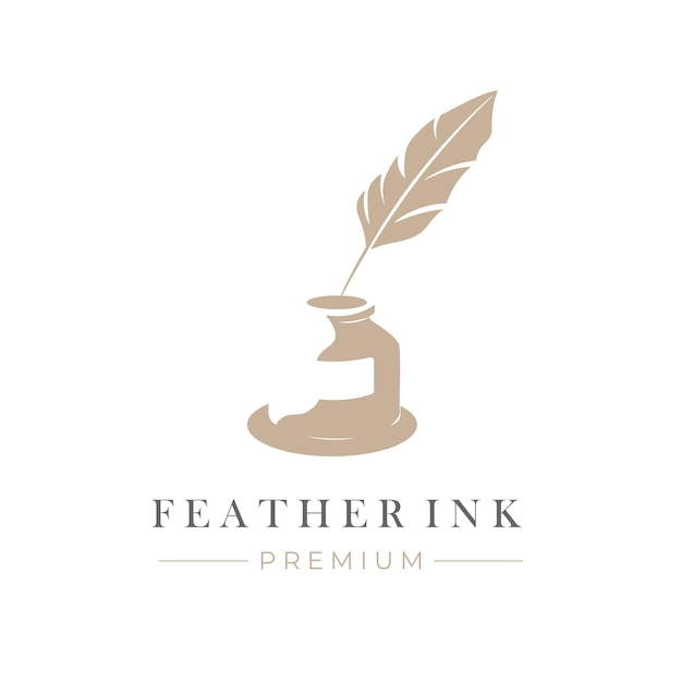 Old Ink Vector Illustration Logo With Elegant Feather Pen