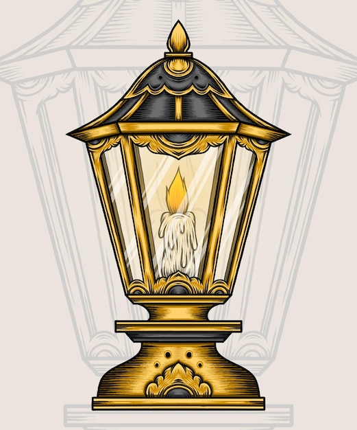 Old Lamp with Candle Illustration