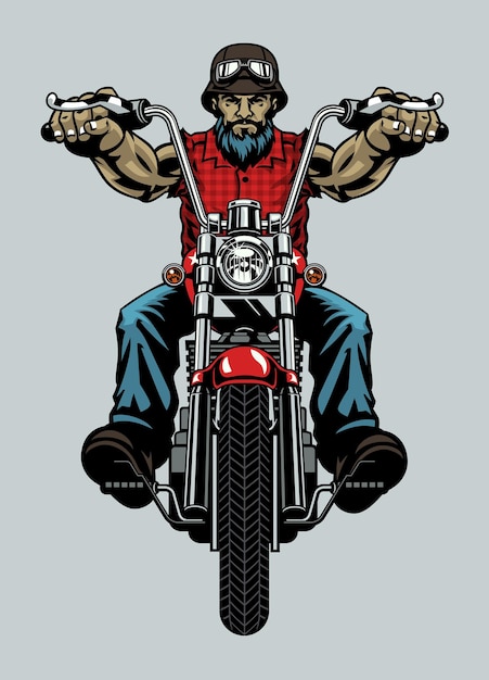 Old Man Biker Riding Chopper Motorcycle