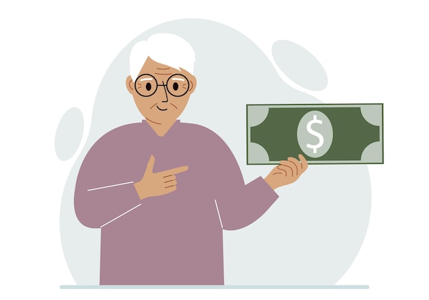 A old man holds a large paper bill in his hand The concept of income expense earning or spending money