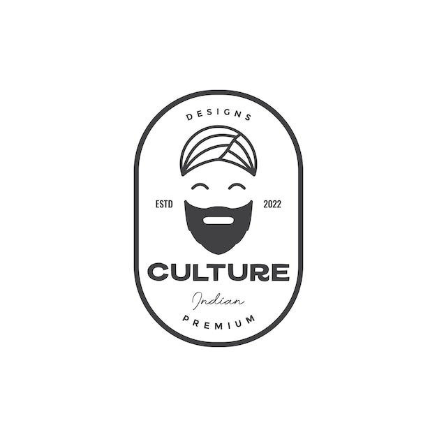 Old man indian with turban badge logo