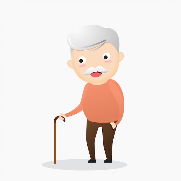 Old man with a cane. An elderly man suffering from back pain