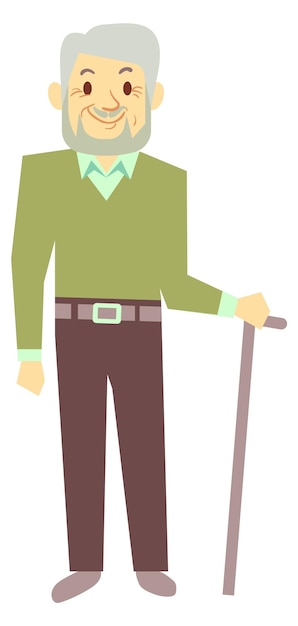 Vector old man with walking cane happy senior cartoon character