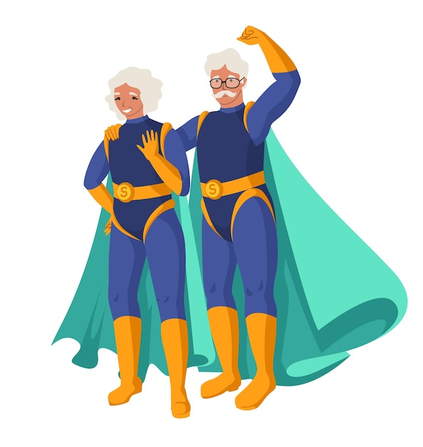 Old man and woman superhero vector illustration