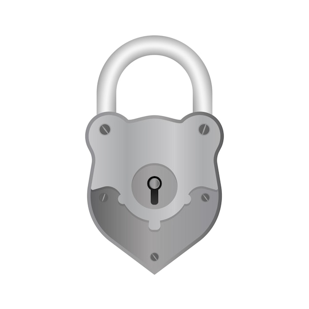 Old padlock in flat style. Antique padlock is isolated on a white background. Vector.