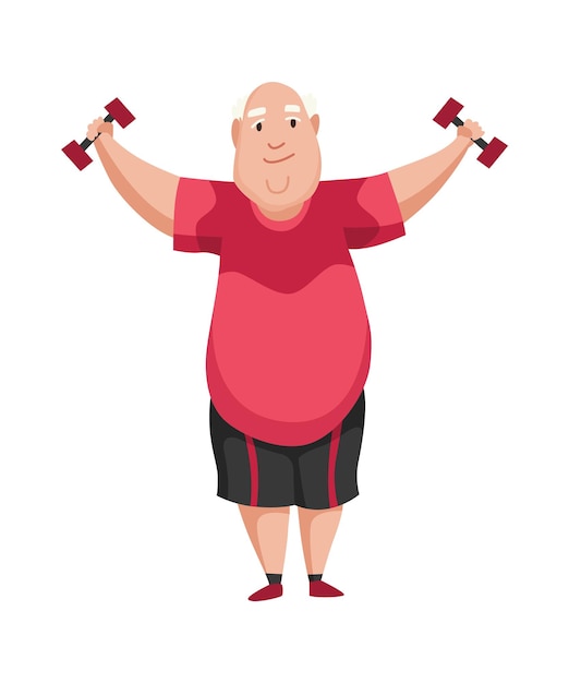 Old people exercises Healthy active lifestyle of older male Elderly people doing morning gymnastic Old man doing exercises with dumbells