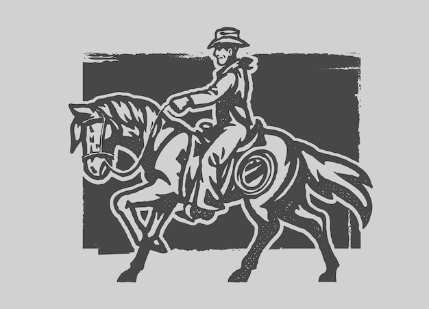 Old Press Style of Cowboy Riding the Horse