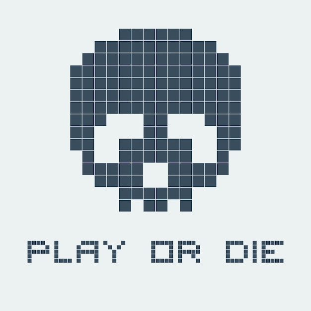 Old retro video game illustration with skull