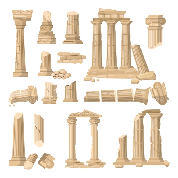 Old ruins Roman damaged building exterior recent vector architectural ruins illustrations