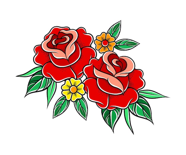 Old School Badge with Stylized Red Rose Bud Vector Illustration