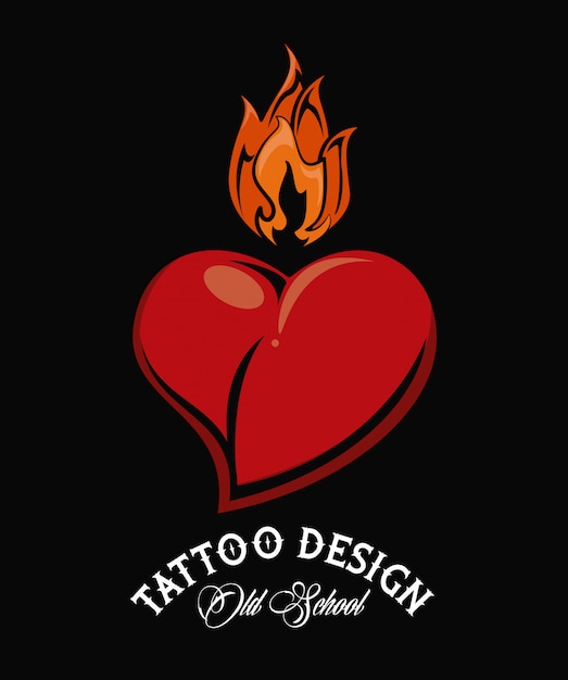 Old school heart with flamme tattoo drawing design