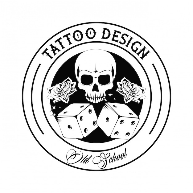 Old school tattoo skull and dices drawing design 