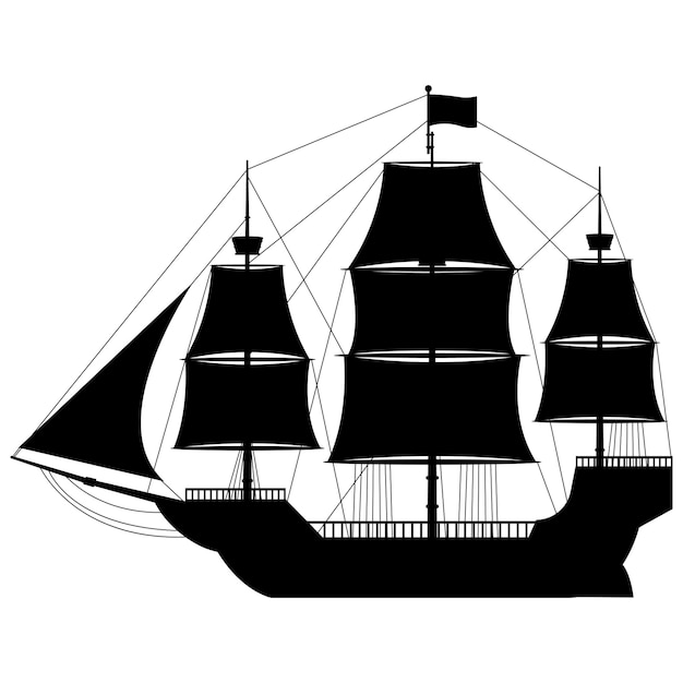 Vector old ship set sailboat pirate ship wooden vessel line art handdrawn doodle