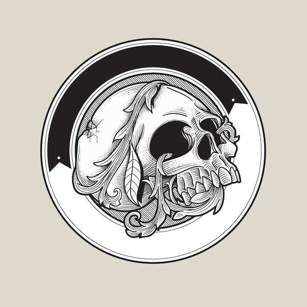 old skull logo with floral ornament