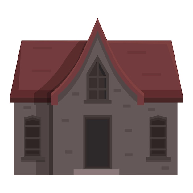 Old stone house with red roof and gothic windows standing on white background