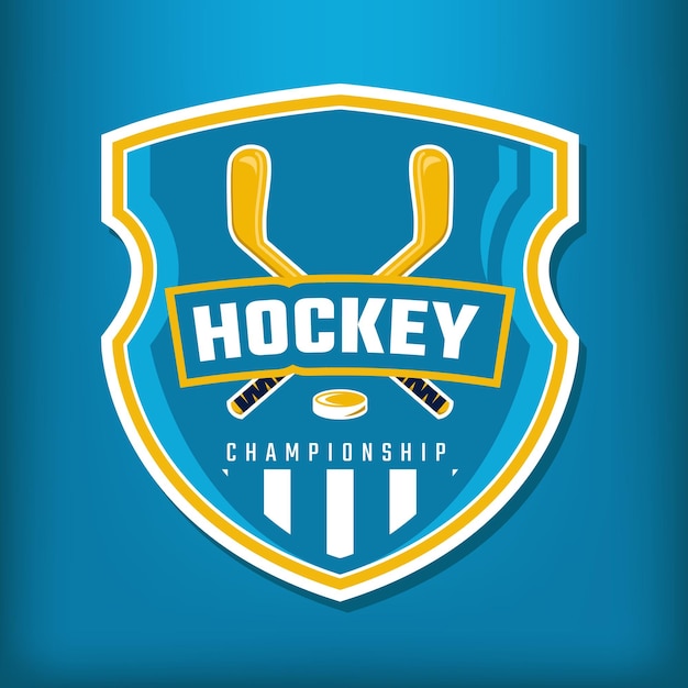 Old style logo hockey icon with shield on dark blue background