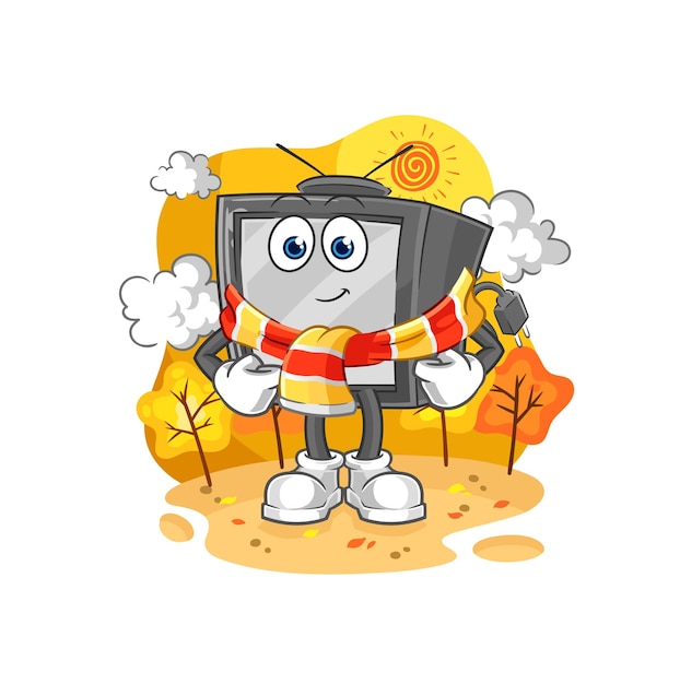 Old tv in the autumn cartoon mascot vector