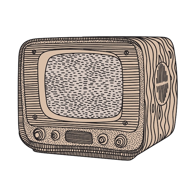 Old vintage tube TV. Linear primitive drawing in a minimalist style.