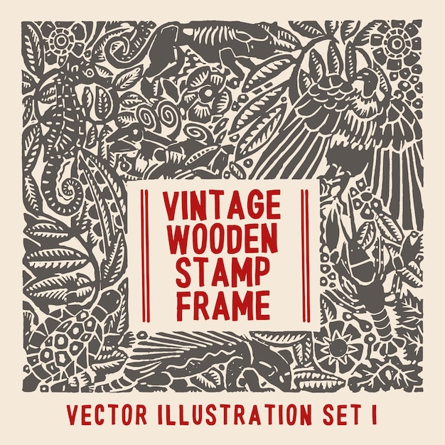 Old vintage wooden stamp vector illustration set 1