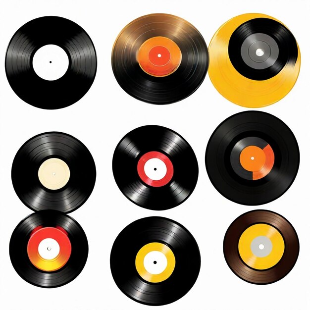 Vector old vinyl record vector set white background isolated a high qua