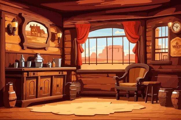 Vector old west western saloon interior illustration