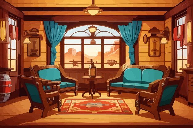 Vector old west western saloon interior illustration