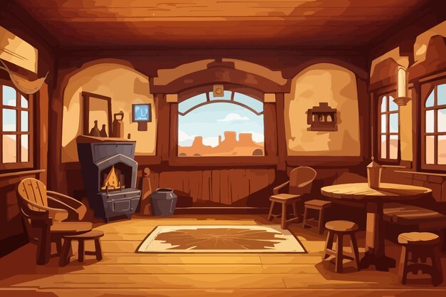 Vector old west western saloon interior illustration