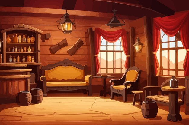 Vector old west western saloon interior illustration