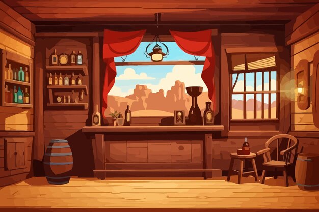 Vector old west western saloon interior illustration