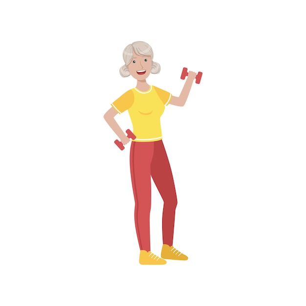 Old Woman Doing Exercises In Gym