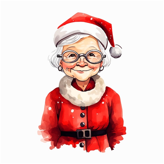 An old woman dressed as santa claus watercolor paint