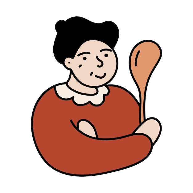 Old woman with soup ladle Vector illustration on white background