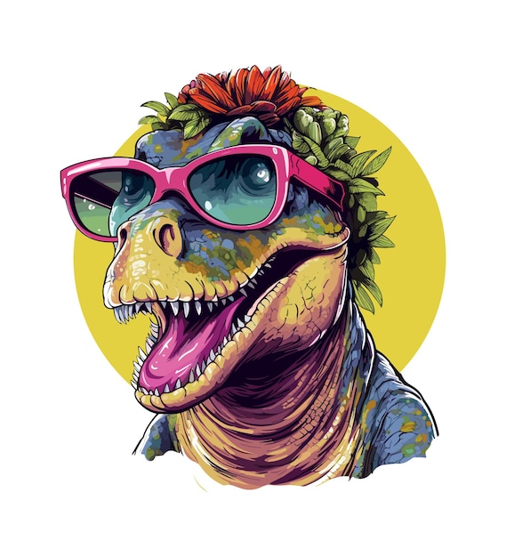 Old women dinosaur wearing sunglass illustration