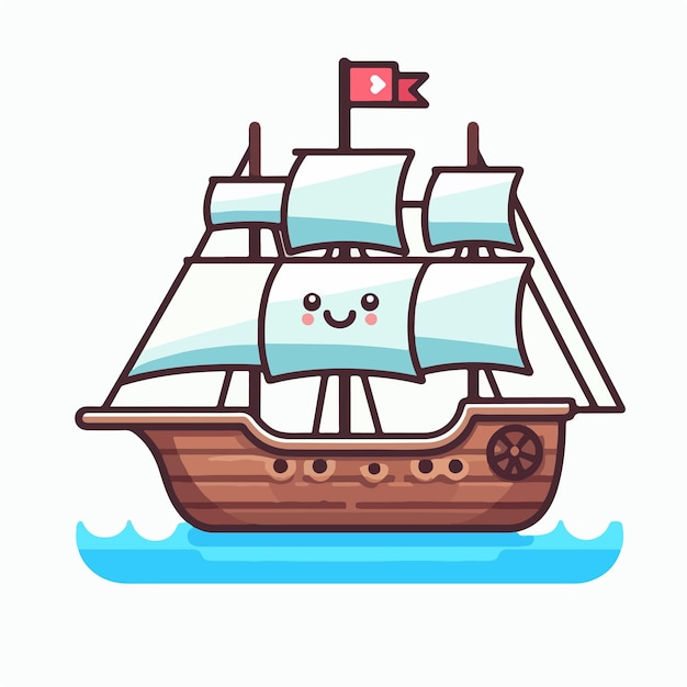 Old wooden ships Cartoon sailing ship wind sail boat