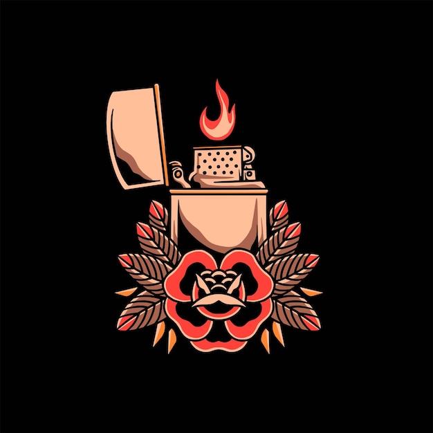 oldschool lighter tattoo vector design