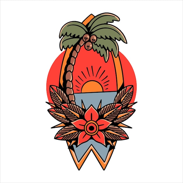 oldschool surfing tattoo vector design