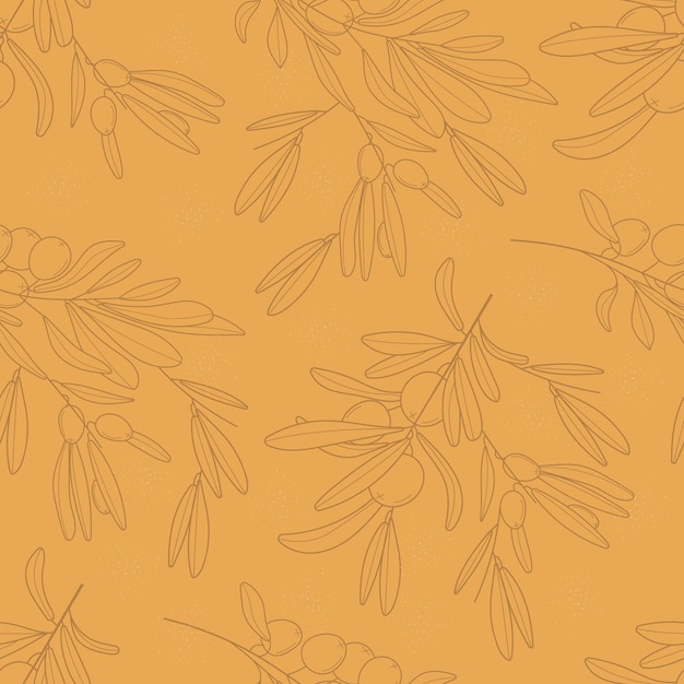 Olive branch wallpaper vector. Boho, abstract seamless pattern. Floral, line, botanical fabric illustration in beige color.