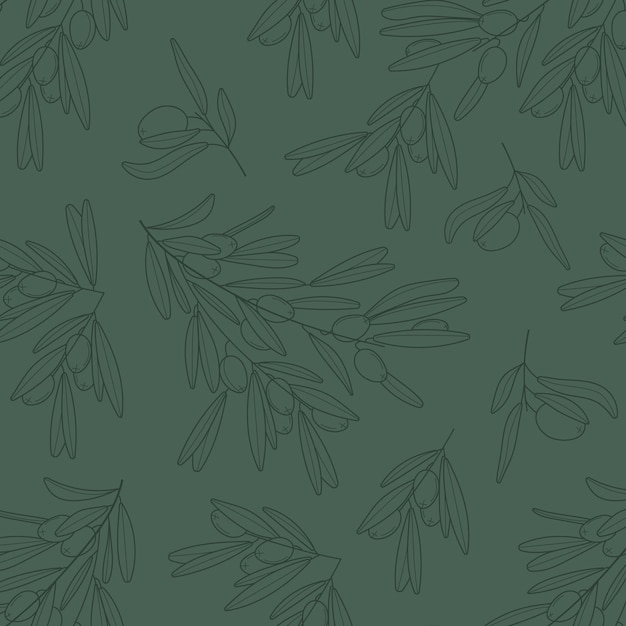 Olive branch wallpaper vector. Boho, abstract seamless pattern. Floral, line, botanical fabric illustration in greem color.