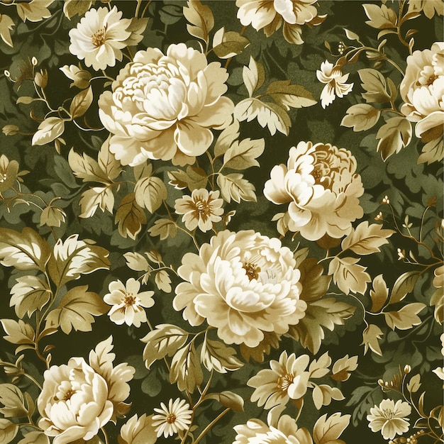 Olive green and sandy beige floral patterns for fabric print dolce gabana