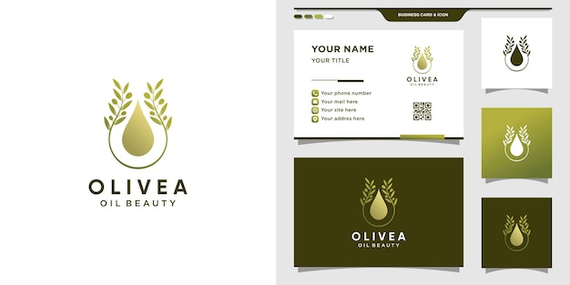 Olive logo combined with water drop. Olive oil logo and business card design