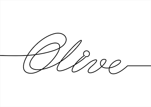 Olive logo. Hand drawn, graphics sketch, stylized word.One continuous line drawing