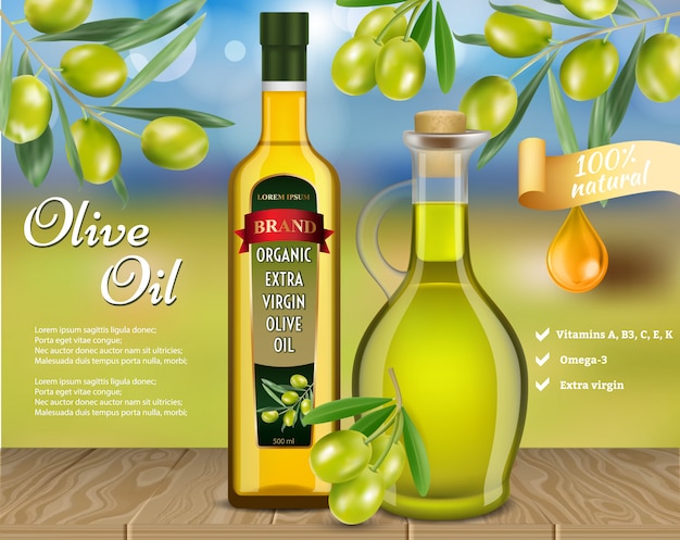 Olive oil b advertisement vector realistic template