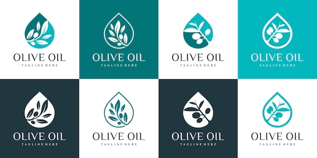 Olive oil logo design collection with water drop style and modern concept Premium Vector