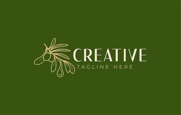 Olive oil logo design template Vector of an aesthetic branch of an olive tree releasing a drop oil