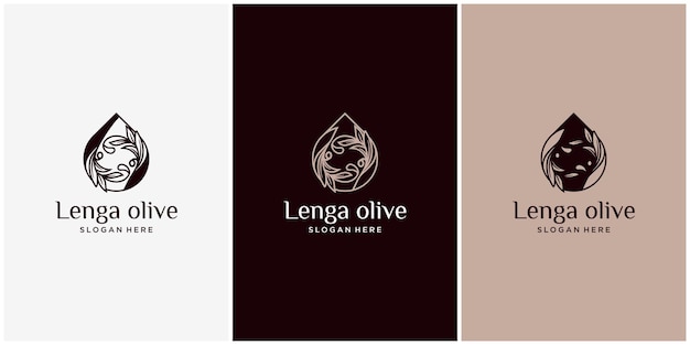 Olive oil logo with leaf and water concept, organic product. Vector olive branch with leaf and drupe logo. Modern Olive Oil Logo