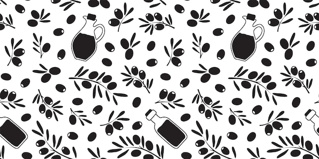 Olive seamless pattern vector hand drawn mediterranean background olive oil twig and leaf branch