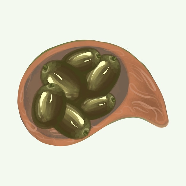 Olives on a plate hand drawn isolated on background