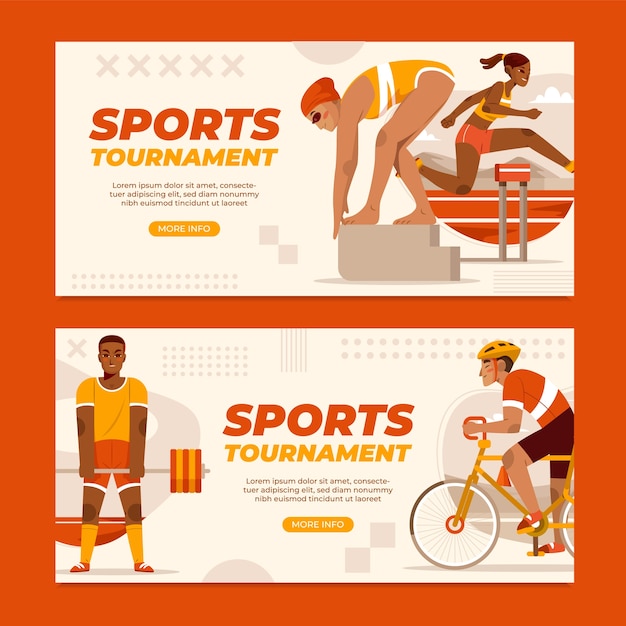 Vector olympic sports flat cartoon banner set