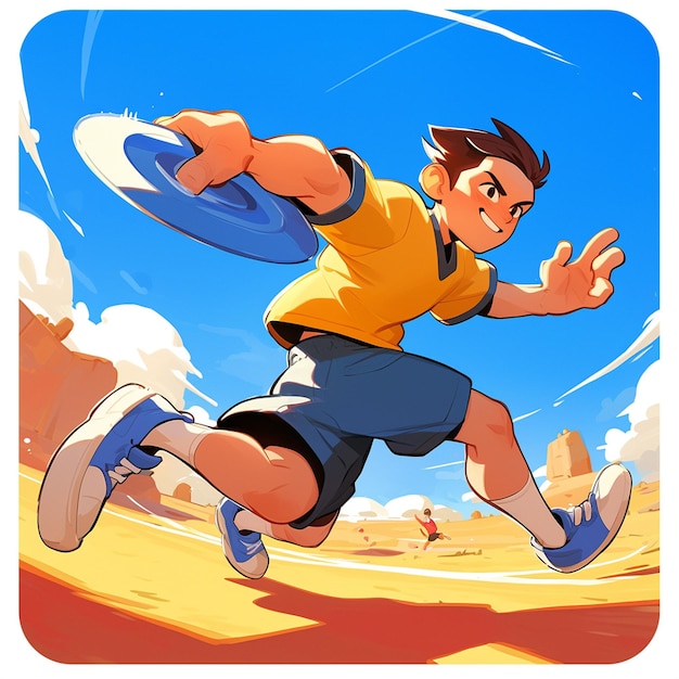 A Omaha boy plays ultimate frisbee in cartoon style