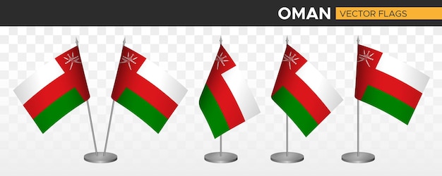 Oman desk flags mockup 3d vector illustration table flag of oman